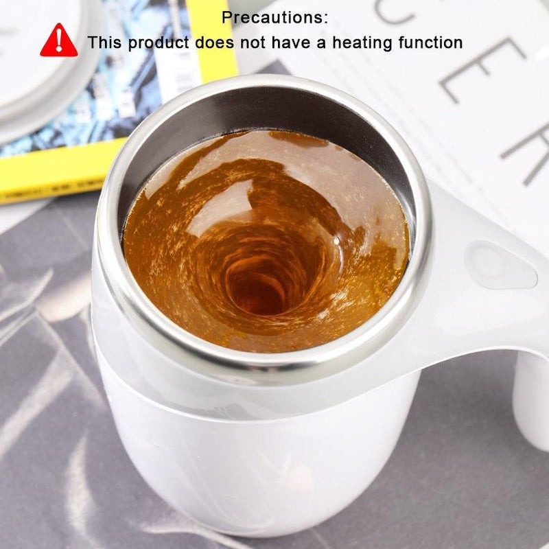 Electric Coffee Mug 380ml with Lazy Rotating Magnet Design, Stainless Steel Automatic Stirring, Reusable Travel Mug in White