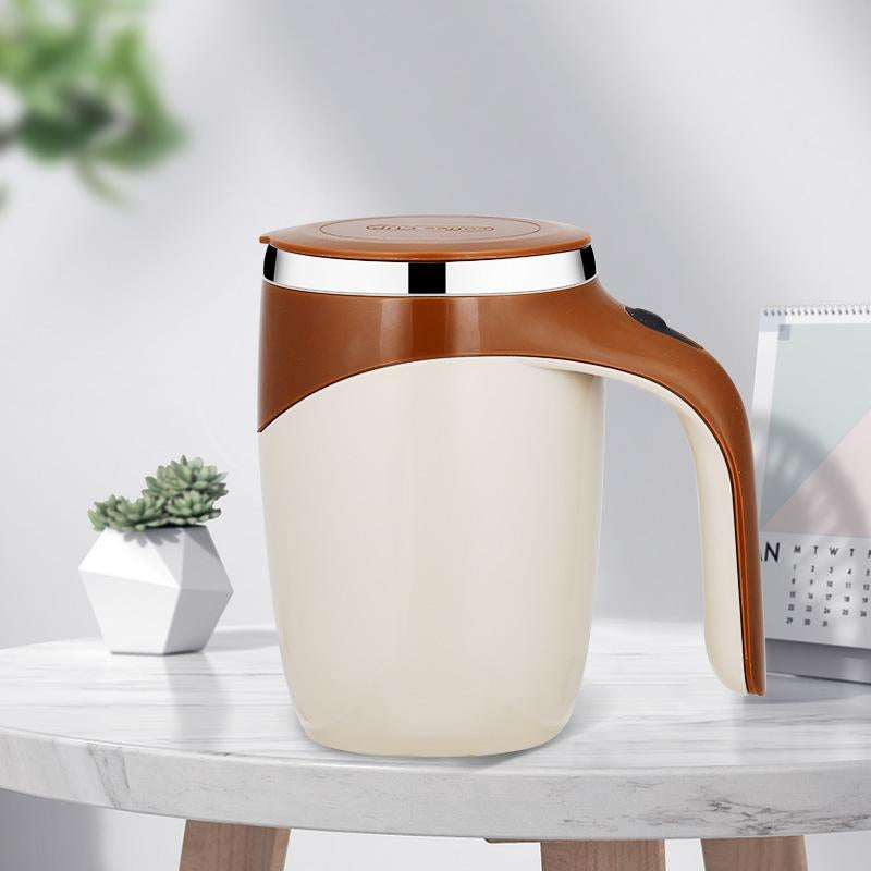 Electric Coffee Mug 380ml with Lazy Rotating Magnet Design, Stainless Steel Automatic Stirring, Reusable Travel Mug in White